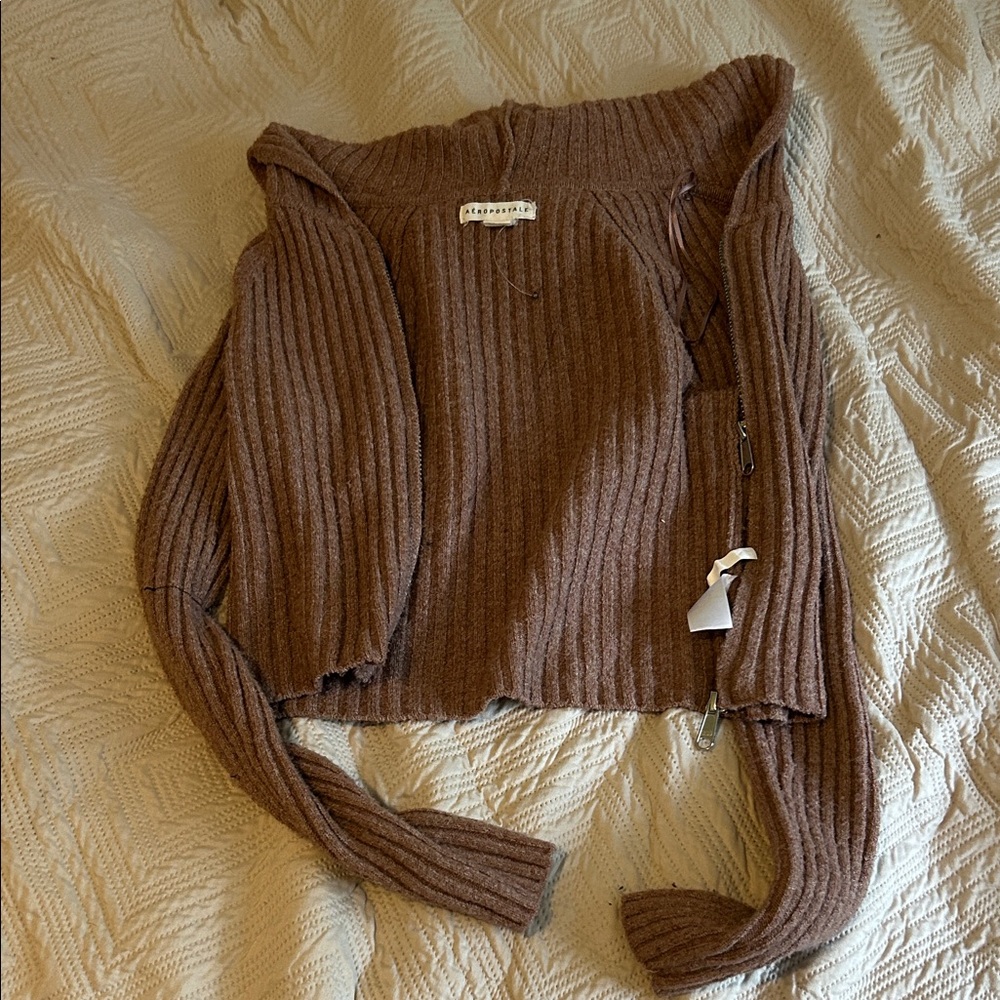 aéropostale beige brown zip up